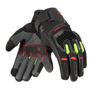 Rękawice skórzane Gravel Black/Red/Fluo Yellow Seca  