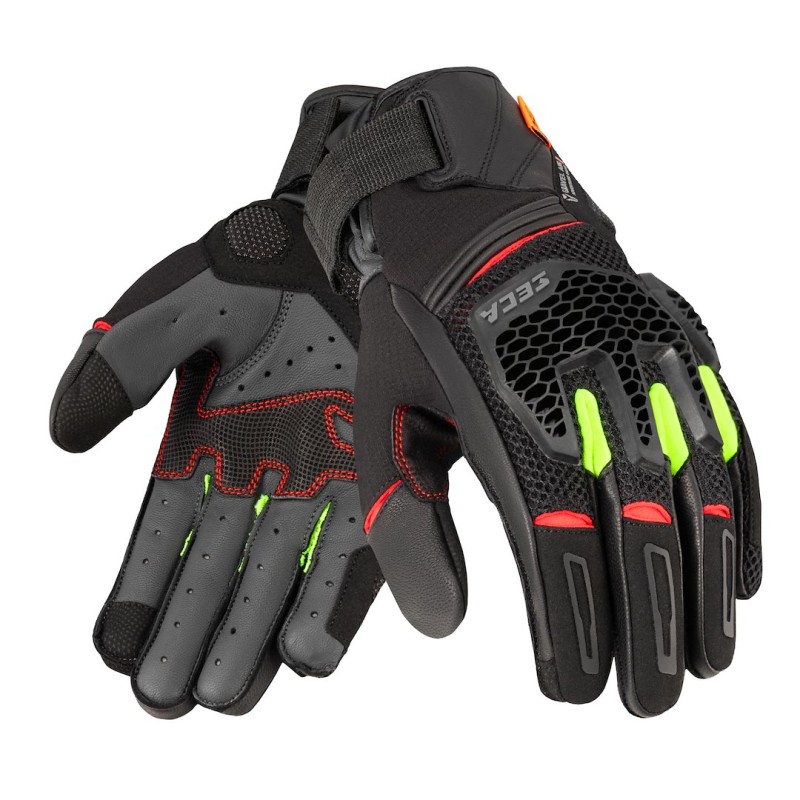 Rękawice skórzane Gravel Black/Red/Fluo Yellow Seca  