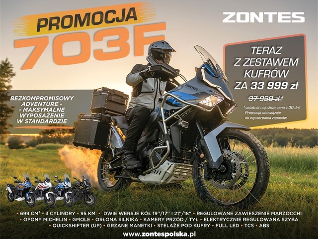 Motocykl Zontes 703 F z kuframi  plus bonus do wybrania